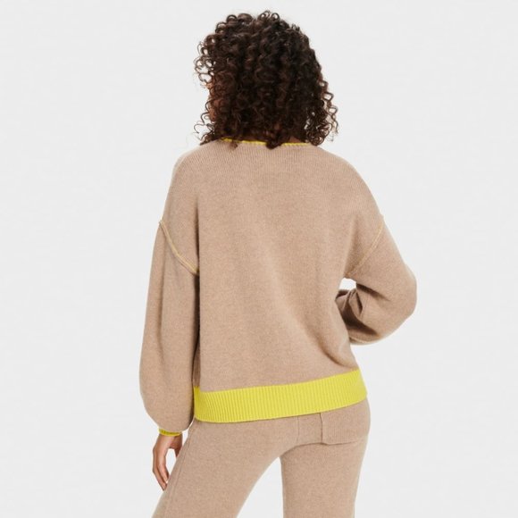 UGG Renata Cashmere-Blend Crewneck Tops in Brown/Yellow (Camel) - XL - NWT - Picture 4 of 6
